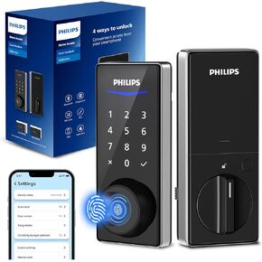 Philips Smart Lock with App Control, Fingerprint Smart Door Lock, Keyless Entry Door Lock,Smart Bluetooth Deadbolt Replacement, Auto Lock,Passcode Code Door Lock, Digital Keypad Deadbolt-Satin Nickel