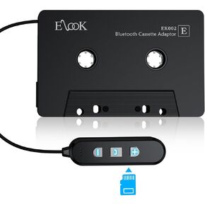 Elook Cassette to Bluetooth Adapter for Car with Micro SD Card Support/Hands-Free Call, 5.1 Bluetooth Cassette Receiver, Black