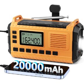 Emergency Weather Radio NOAA Alert - Hand Crank AM/FM/SW Solar Radio with 20000 mAh Portable Power Bank, SOS Alarm Radio with Flashlight for Indoor Outdoor Emergencies Hurricane Camping, Orange