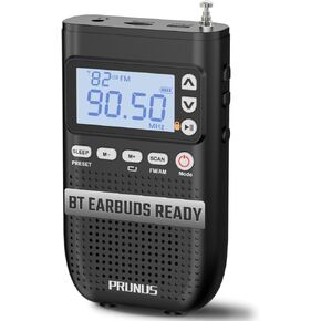Newest PRUNUS Portable Radio AM FM to Bluetooth Earphone, as Bluetooth Speaker, 2000mah Rechargeable Radio, Preset, TF Card Shuffle Play, Headphone Jack, Sleep Timer, Walkman Radio, Digital Radio 618
