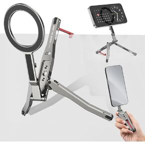 Magnetic Pocket Phone Tripod Foldable with Hook, MG-05G Phone Holder Compatiable with Magsafe iPhone 16 15 14 13 12 Pro Max Plus Series, 1/4" Screw Tripod Mount, Lightweight Phone Stand Travel