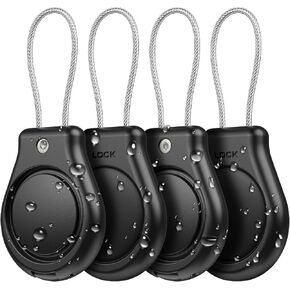 Waterproof AirTag Keychain Holder, Air tag Lock Case with Wire Cable Compatible with Apple AirTags, Durable & Secure Anti-Lost Protective Case with Keyring for Backpack, Key, Luggage (4 Pack)