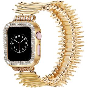 VIQIV Cute Bands and Bling Case Compatible with Apple Watch Bands for Women 38/40/41/42/44/45/49mm, Stretch Jewelry Dressy Metal Wristband Straps for iWatch Ultra 2 Series 9/8/7/6/5/4/3/2/1/SE
