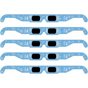 GSM Brands Christmas 3D Glasses - Holiday Specs Transform Lights into Magical Snowflake Image (5 Pack)