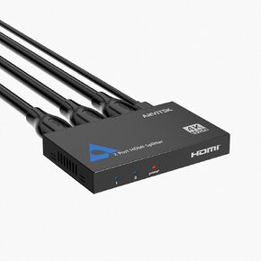 4K Slim 1x2 HDMI Splitter 1 in 2 Out, Arvitek 2 Port HDMI Splitter for TV Monitor, Non-Slip HDMI Distributor for PS4 Fire Stick HDTV