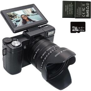 4K Digital Camera for Photography, 4K Vlogging Camera for YouTube, 48MP 16X Digital Zoom 3" Flip Screen Autofocus Anti-Shake 2 Batteries 32GB TF Card Point and Shoot Digital Cameras
