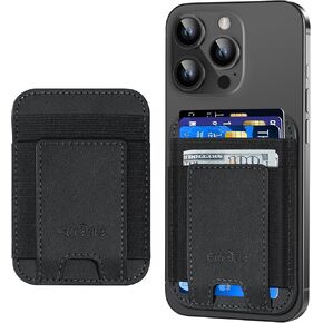 Phone Card Holder, Leather Phone Wallet Stick On, Strongest Adhesive Card Holder for Back of Phone, Credit Card Holder for Phone Case iPhone, Samsung, Android , RFID Blocking, Fit 7 Cards, Black