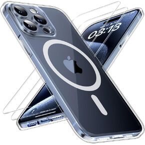 حافظة TOCOL مغناطيسية لهاتف iPhone 15 Pro Max شفافة، مطورة [حماية كاملة للكاميرا] [متوافقة مع MagSafe] [غير صفراء] ممتص الصدمات للهاتف 6.7 بوصة (شفاف)