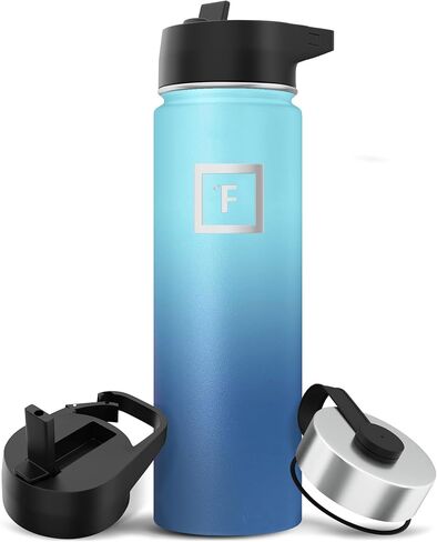 IRON °FLASK Camping & Hiking Hydration Flask, Wide Mouth, 3 Straw Lids, Stainless Steel Outdoor Water Bottle, Double Walled, Insulated Thermos, Metal Canteen - Black Speckle, 22 Oz in Kuwait
