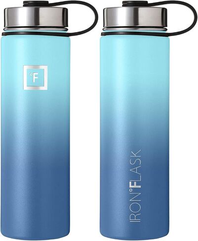 IRON °FLASK Camping & Hiking Hydration Flask, Wide Mouth, 3 Straw Lids, Stainless Steel Outdoor Water Bottle, Double Walled, Insulated Thermos, Metal Canteen - Black Speckle, 22 Oz in Kuwait