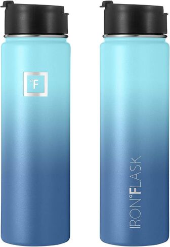 IRON °FLASK Camping & Hiking Hydration Flask, Wide Mouth, 3 Straw Lids, Stainless Steel Outdoor Water Bottle, Double Walled, Insulated Thermos, Metal Canteen - Black Speckle, 22 Oz in Kuwait