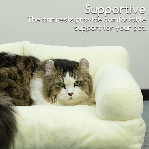 Hollypet Fluffy Plush Dog Cat Pet Couch Soft Calming Sofa Beds for Medium Small Cats and Dogs, Milk Tea in Saudi Arabia