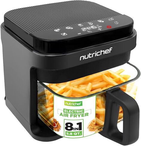 Nutrichef 5.8 Quart Air Fryer | 8-1 Preset Cook Modes | Transparent Fry Bowl for Best Cooking Results | Cook Shrimp, Steak, Fries, Wings, Chicken & More | Precise Temperature Control & Time | White in Saudi Arabia