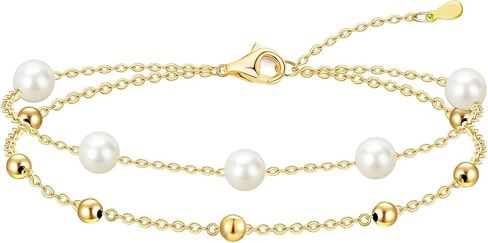 Gold Pearl Bracelet 14K Gold Plated Tiny Pearls Bracelets for Women Dainty Adjustable Chain Layered Bracelets Bridesmaid Minimalist Handmade Jewelry Gifts in Saudi Arabia