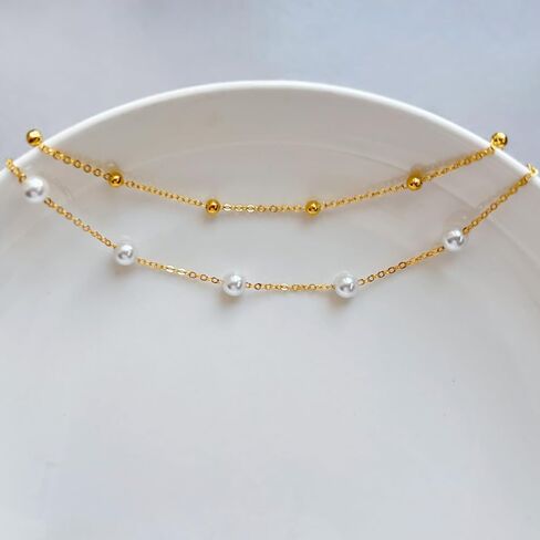 Gold Pearl Bracelet 14K Gold Plated Tiny Pearls Bracelets for Women Dainty Adjustable Chain Layered Bracelets Bridesmaid Minimalist Handmade Jewelry Gifts in Saudi Arabia