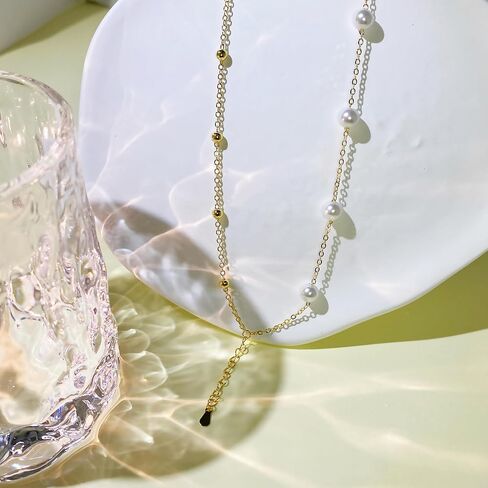 Gold Pearl Bracelet 14K Gold Plated Tiny Pearls Bracelets for Women Dainty Adjustable Chain Layered Bracelets Bridesmaid Minimalist Handmade Jewelry Gifts in Saudi Arabia