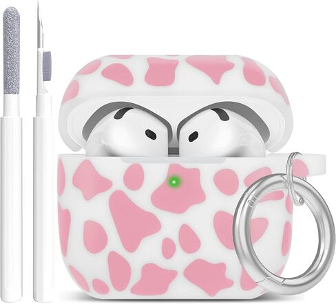 Silicone Cow AirPods 4 Case 2024, YOMPLOW Case Cover with Cleaner Kit for Apple Airpods 4th Generation Floral Print Soft Flexible Cover for Air Pod 4th Women Girls, Skin with Keychain - Cow in Saudi Arabia