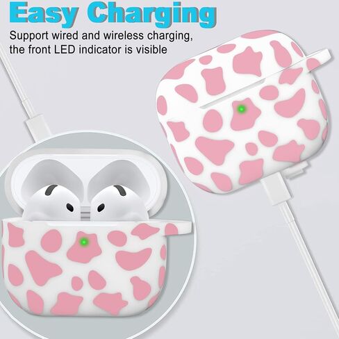Silicone Cow AirPods 4 Case 2024, YOMPLOW Case Cover with Cleaner Kit for Apple Airpods 4th Generation Floral Print Soft Flexible Cover for Air Pod 4th Women Girls, Skin with Keychain - Cow in Saudi Arabia