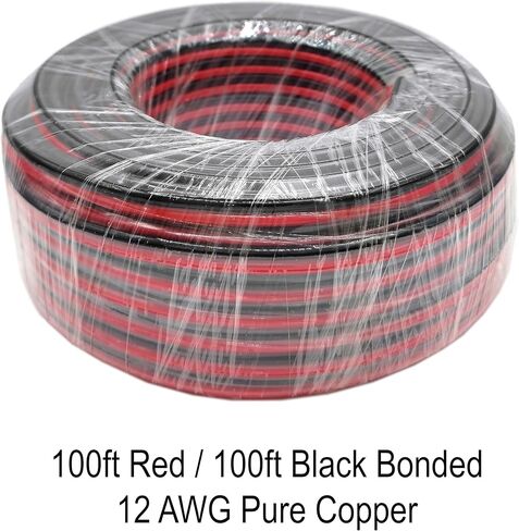 Pure Copper 12 AWG (American Wire Gauge) Stranded OFC Flexible Red Black 2 Conductor Bonded Zip Cord Automotive Power Speaker Cable for Car Audio LED Trailer Light Primary Harness Wiring (50 Feet) in Saudi Arabia