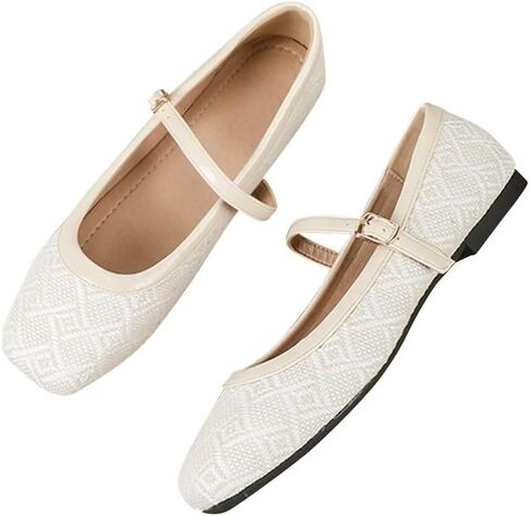 TN TANGNEST Ballet Flats for Women Soft Leather Flats Comfortable Square Toe Mary Jane Flats Beige 41(8.5) 2 in Kuwait