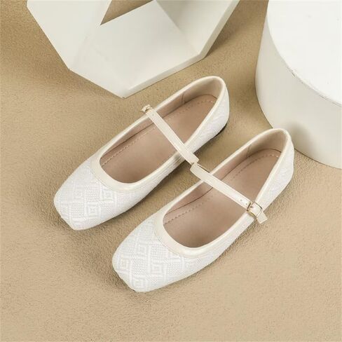 TN TANGNEST Ballet Flats for Women Soft Leather Flats Comfortable Square Toe Mary Jane Flats Beige 41(8.5) 2 in Kuwait