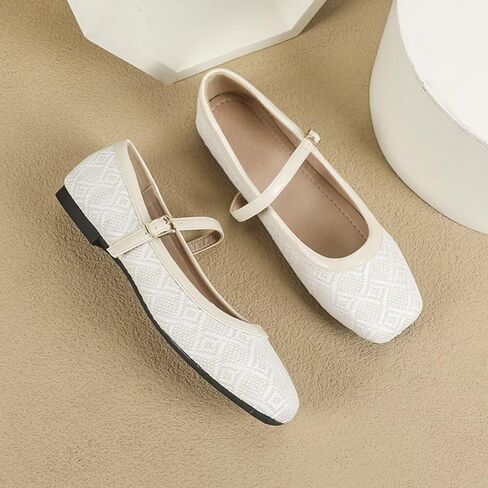 TN TANGNEST Ballet Flats for Women Soft Leather Flats Comfortable Square Toe Mary Jane Flats Beige 41(8.5) 2 in Kuwait