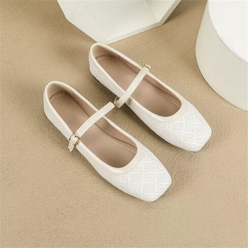 TN TANGNEST Ballet Flats for Women Soft Leather Flats Comfortable Square Toe Mary Jane Flats Beige 41(8.5) 2 in Kuwait
