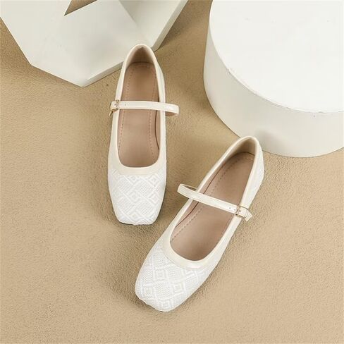 TN TANGNEST Ballet Flats for Women Soft Leather Flats Comfortable Square Toe Mary Jane Flats Beige 41(8.5) 2 in Kuwait