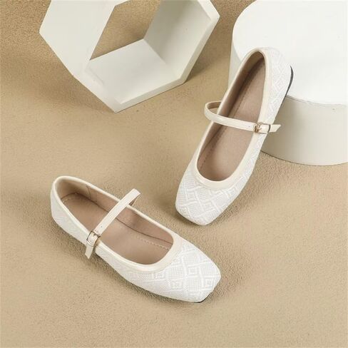 TN TANGNEST Ballet Flats for Women Soft Leather Flats Comfortable Square Toe Mary Jane Flats Beige 41(8.5) 2 in Kuwait