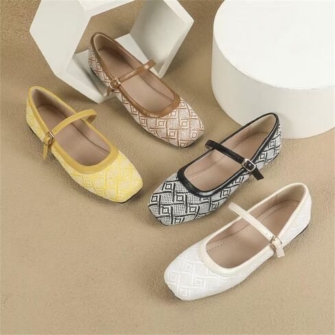 TN TANGNEST Ballet Flats for Women Soft Leather Flats Comfortable Square Toe Mary Jane Flats Beige 41(8.5) 2 in Kuwait