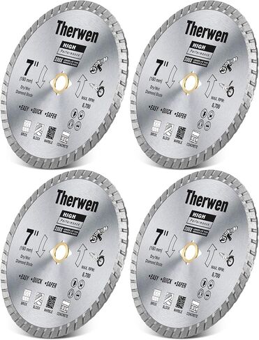 Therwen 6 قطع فضية منشار الماس شفرة البلاط السائبة الماس توربو بليد قطع البناء عجلة القطع الجاف الرطب السلس لطاحونة الزاوية قطع الخزف بلاط السيراميك الجرانيت الرخام (4.5 بوصة) in Kuwait