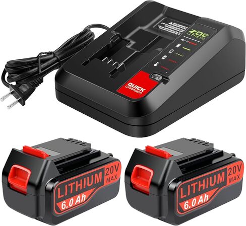 20V Max 6.0Ah Replace Battery for Black and Decker LBX4020 with PCC692L Replace Charger, 20V 6000mAh Lithium Battery with 20V Max Charger Compatible with Black and Decker LBX20 LBXR20-OPE in Saudi Arabia