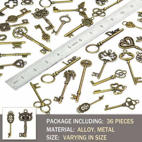 XONOR 24Pcs Large Antique Bronze Skeleton Keys Rustic Key for Wedding Decoration Favor, Necklace Pendants, Jewelry Making in Kuwait