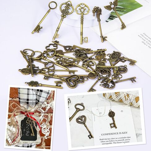 XONOR 24Pcs Large Antique Bronze Skeleton Keys Rustic Key for Wedding Decoration Favor, Necklace Pendants, Jewelry Making in Kuwait