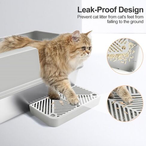 Sousia Stainless Steel Litter Box - Extra Large Steel Litter Box XL Non-Sticky Metal Litter Box Tray Anti-Leakage Easy Cleaning with Litter Scoop and High Wall Sides Enclosure for Big Cats in Saudi Arabia