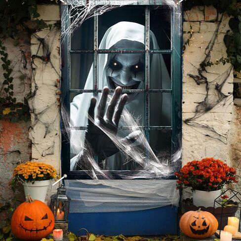 LOMIMOS Halloween Horror Curtain Background,Halloween Window Covers Creepy Backdrop Props for Adults Movies Photobooth Indoor Outdoor Party Decors in Saudi Arabia