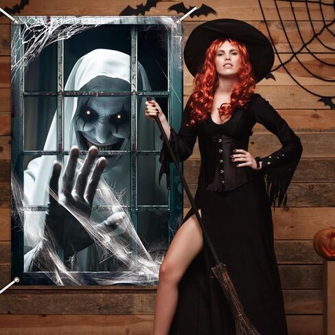 LOMIMOS Halloween Horror Curtain Background,Halloween Window Covers Creepy Backdrop Props for Adults Movies Photobooth Indoor Outdoor Party Decors in Saudi Arabia