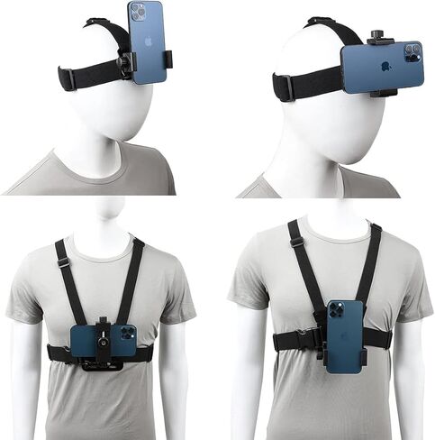 Mobile Phone Chest Strap Harness Mount Head Strap Holder Kit for POV/VLOG,Cell Phone Clip Compatible with iPhone,Samsung,GoPro Hero 9, 8,7, 6, 5, 4, 3,2, 1,AKASO,DJI Osmo,and Action Cameras in Kuwait