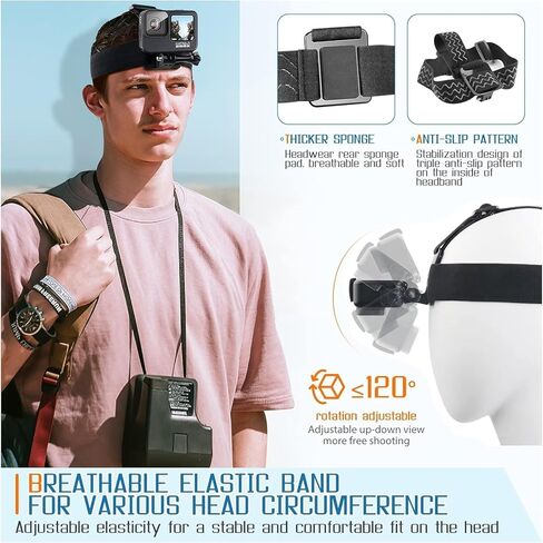 Mobile Phone Chest Strap Harness Mount Head Strap Holder Kit for POV/VLOG,Cell Phone Clip Compatible with iPhone,Samsung,GoPro Hero 9, 8,7, 6, 5, 4, 3,2, 1,AKASO,DJI Osmo,and Action Cameras in Kuwait