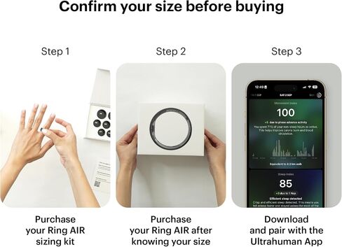 Ring AIR-Smart Ring Health Tracker, Size First Sizing Kit,Sleep Tracker,Smart Ring for Men/Women,Fitness Tracker (Space Silver, 12) in Saudi Arabia
