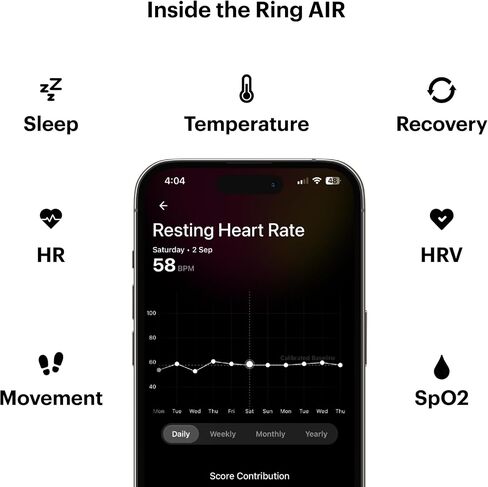 Ring AIR-Smart Ring Health Tracker, Size First Sizing Kit,Sleep Tracker,Smart Ring for Men/Women,Fitness Tracker (Space Silver, 12) in Saudi Arabia