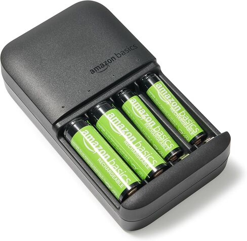 Amazon Basics 8 Count Rechargeable NiMh Batteries (4 AA & 4 AAA) with 4-Bay Battery Charger, Low Self Discharge, Pre-Charged, Type A (American) Plug, Black in Kuwait