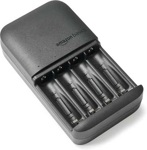 Amazon Basics 8 Count Rechargeable NiMh Batteries (4 AA & 4 AAA) with 4-Bay Battery Charger, Low Self Discharge, Pre-Charged, Type A (American) Plug, Black in Kuwait