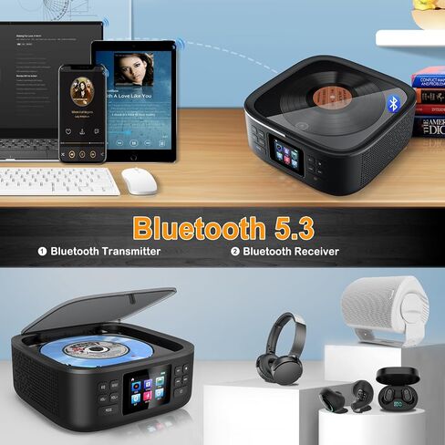 Bluetooth CD Player Portable,Desktop Boombox CD Player with Bluetooth Music Portable CD Player FM Radio & Bluetooth Speaker,LED Screen,Built-in Dual Speakers Support USB/AUX Headphone Jack for Home in Saudi Arabia