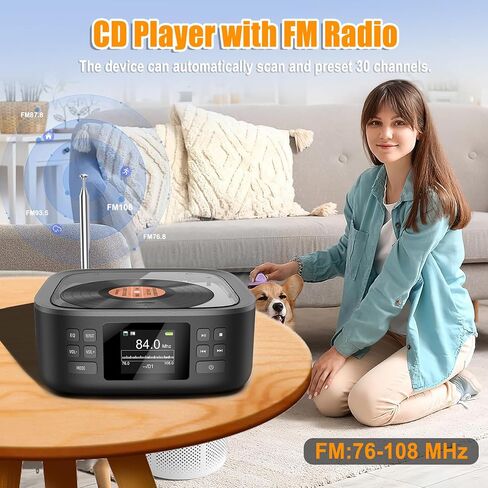 Bluetooth CD Player Portable,Desktop Boombox CD Player with Bluetooth Music Portable CD Player FM Radio & Bluetooth Speaker,LED Screen,Built-in Dual Speakers Support USB/AUX Headphone Jack for Home in Saudi Arabia