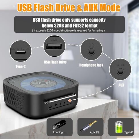 Bluetooth CD Player Portable,Desktop Boombox CD Player with Bluetooth Music Portable CD Player FM Radio & Bluetooth Speaker,LED Screen,Built-in Dual Speakers Support USB/AUX Headphone Jack for Home in Saudi Arabia