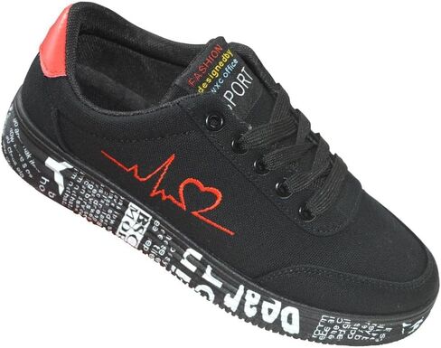 حذاء نسائي من TPbaeke برباط أمامي ورسومات جرافيكية، حذاء نسائي منخفض الأعلى | أحذية رياضية واسعة للتنس مع نعل خارجي مطاطي (ناعم وقابل للتنفس) in Kuwait