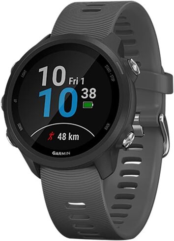 Garmin Forerunner 245، ساعة ذكية تعمل بنظام تحديد المواقع العالمي (GPS) مع ديناميكيات تشغيل متقدمة، ومراقبة معدل ضربات القلب، وتخزين الموسيقى والإشعارات الذكية، رمادي داكن (متجدد) in Saudi Arabia