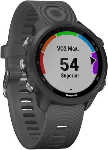 Garmin Forerunner 245، ساعة ذكية تعمل بنظام تحديد المواقع العالمي (GPS) مع ديناميكيات تشغيل متقدمة، ومراقبة معدل ضربات القلب، وتخزين الموسيقى والإشعارات الذكية، رمادي داكن (متجدد) in Saudi Arabia