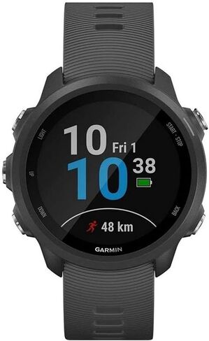 Garmin Forerunner 245، ساعة ذكية تعمل بنظام تحديد المواقع العالمي (GPS) مع ديناميكيات تشغيل متقدمة، ومراقبة معدل ضربات القلب، وتخزين الموسيقى والإشعارات الذكية، رمادي داكن (متجدد) in Saudi Arabia
